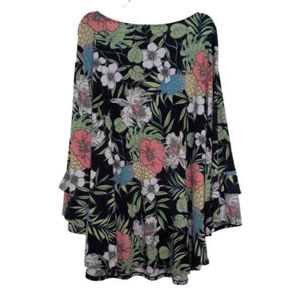 Ruby Rd Floral Shirt Womens Size 3X Blue Stretch Tropical Casual Tiered Sleeves - Picture 6 of 10